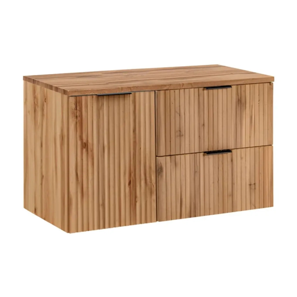 Set da bagno NOXERA 100 cm – Rovere wotan – piano per lavabo con cesto della biancheria