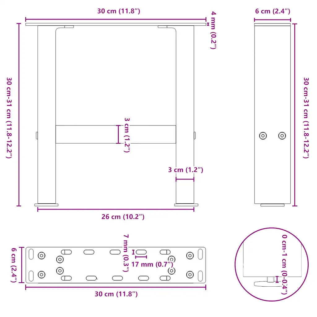 Gambe per Tavolino da Caff¨¨ Bianche 2 pz | Piede del tavolo 30x(30-31) cm Acciaio