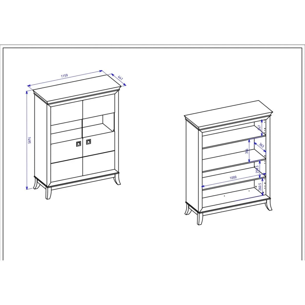 Buffet alto design con 2 ante per soggiorno, colore grigio e rovere scuro, collezione PALACE