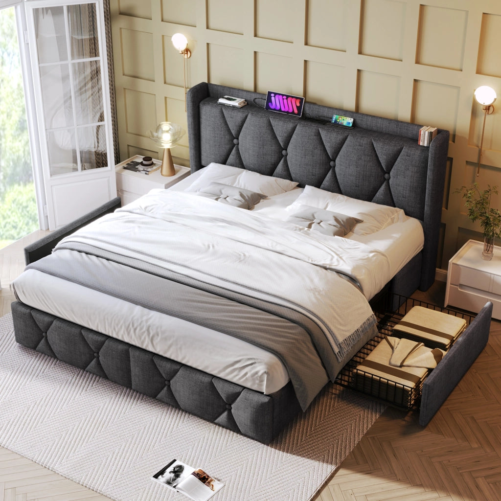 letto imbottito lino grigio 140x200 cm