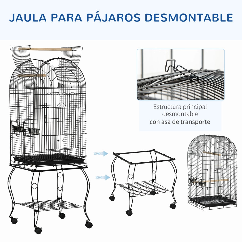 Gabbia per Uccelli con Supporto e Ruote ¨C Minimal ¨C Nero 51x51x153 cm