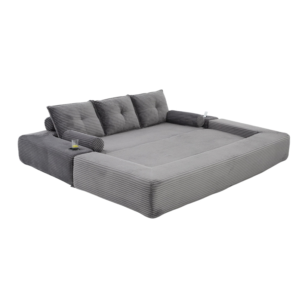 Divano Letto 3 Posti con Cuscini e Portabicchieri ¨C MINIMAL ¨C Tessuto a Coste
