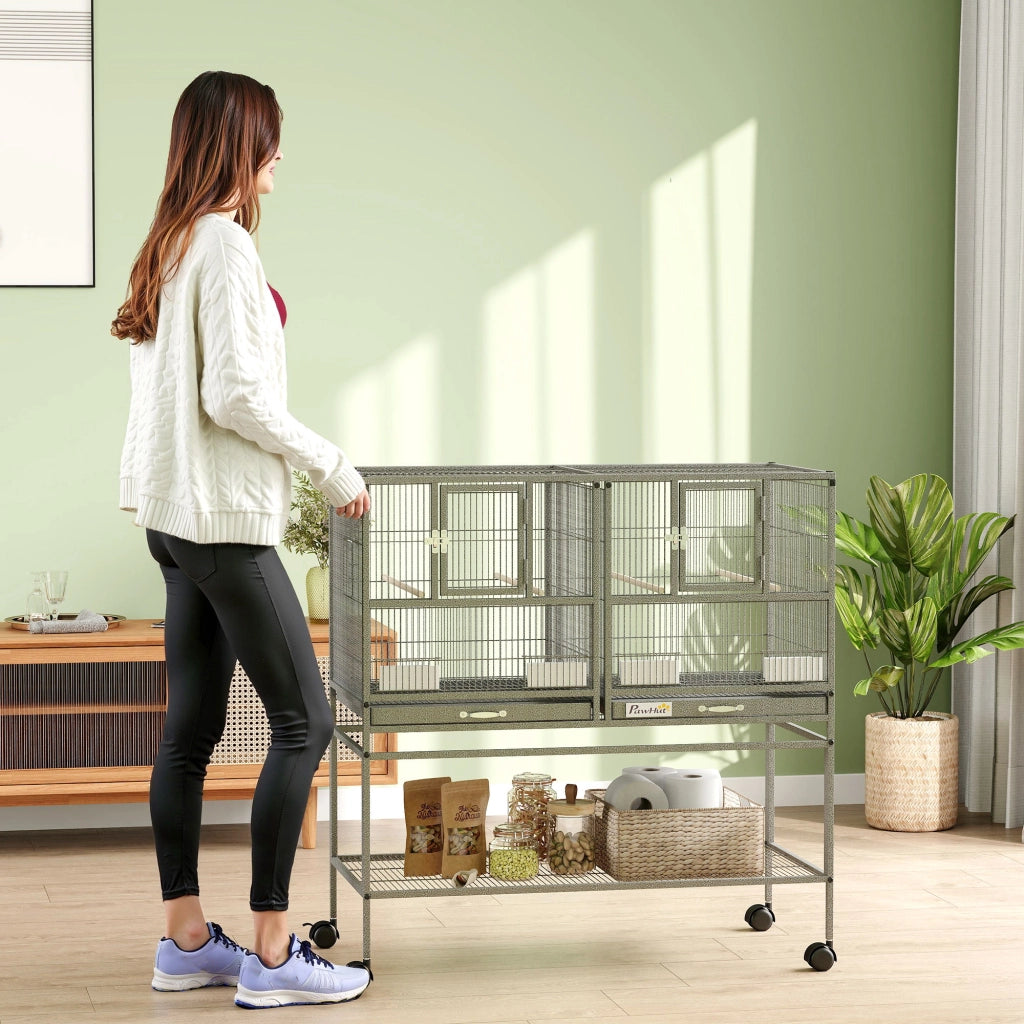 Gabbia per uccelli con separatore ¨C Minimal ¨C Nero e Grigio 95x45.5x102 cm