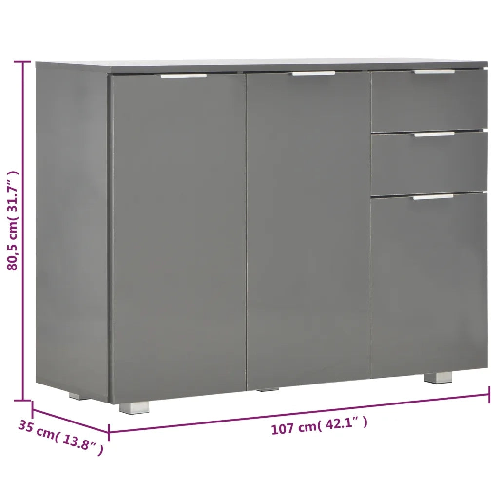 Credenza-Buffet-Armadio da cucina Grigio Lucido 107x35x80,5 cm