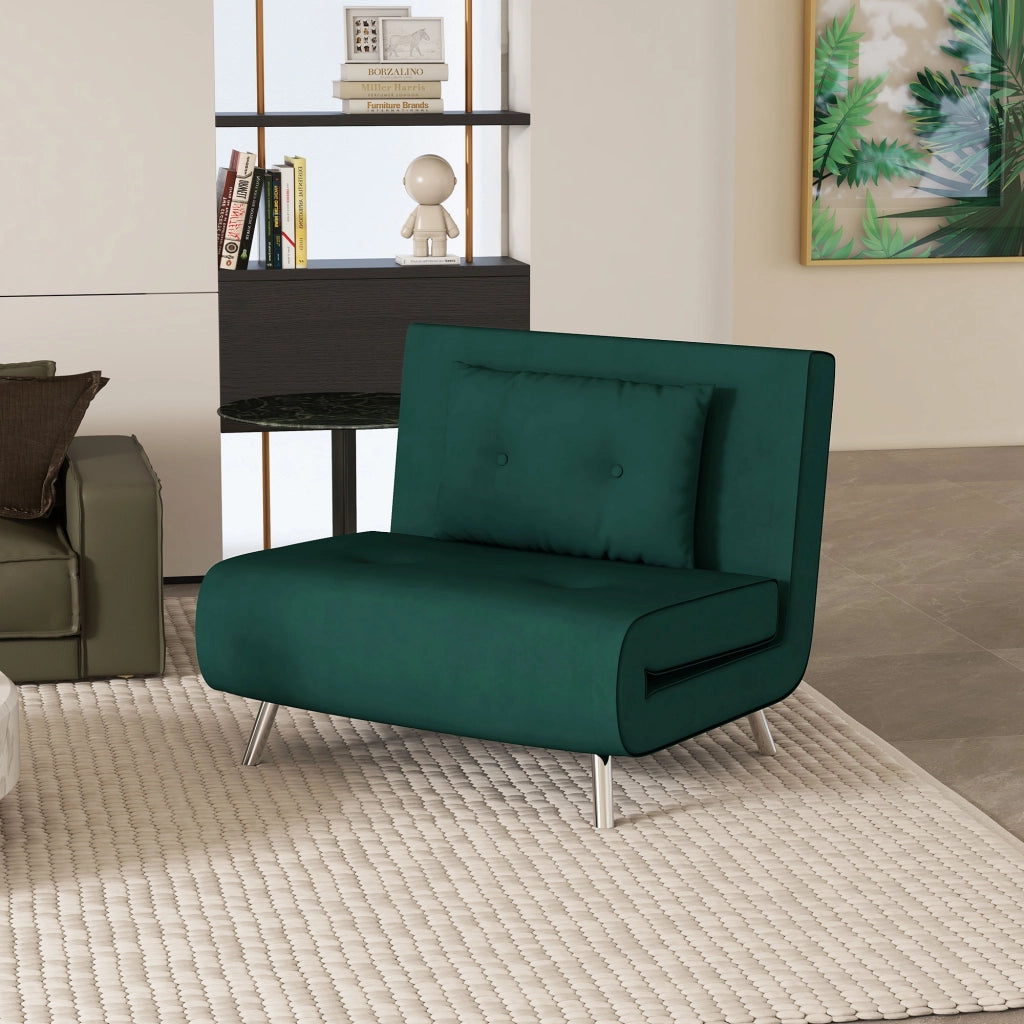 Poltrona Letto Singolo 3 in 1, Poltroncina Reclinabile a 3 Livelli con Rivestimento in Velluto e Cuscino, 100x88x83cm, Verde Scuro