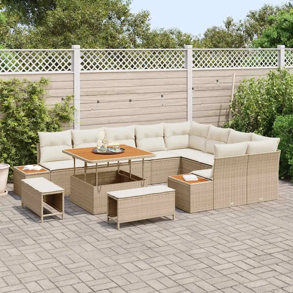Set Divano da Giardino con cuscino 12 pcs Beige Poly Rattan