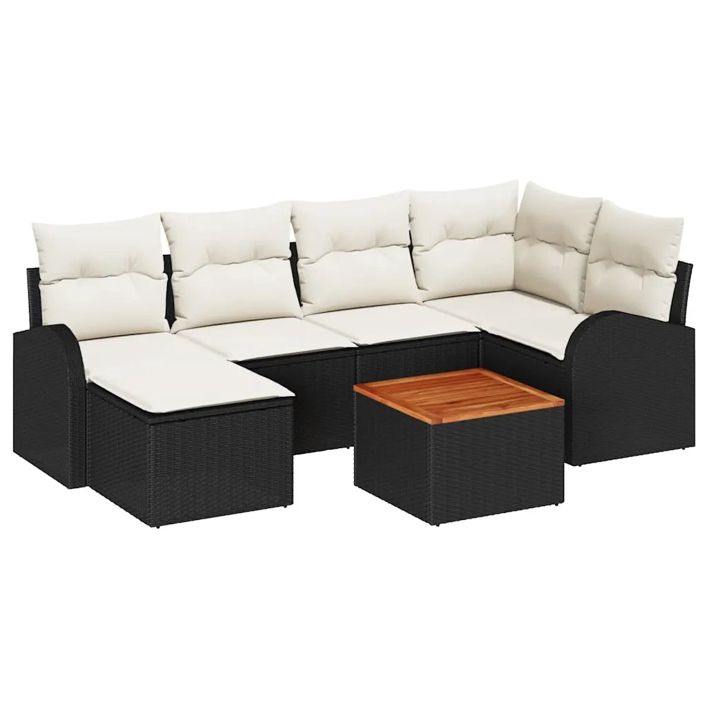 Set Divano da Giardino con cuscino 7 pcs Nero polyrattan