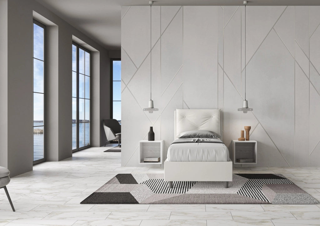 BS COM Letto singolo contenitore imbottito 80x190 similpelle bianco