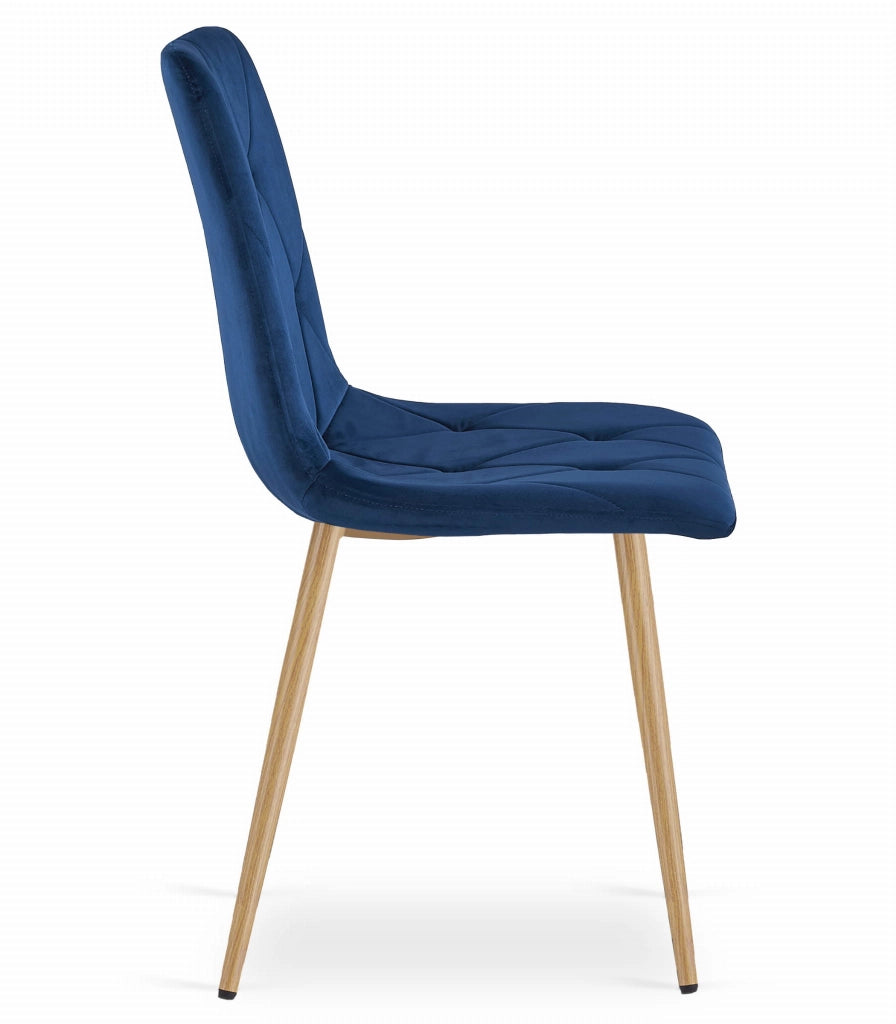 Sedia Valora TYRA in velluto blu navy con gambe color legno