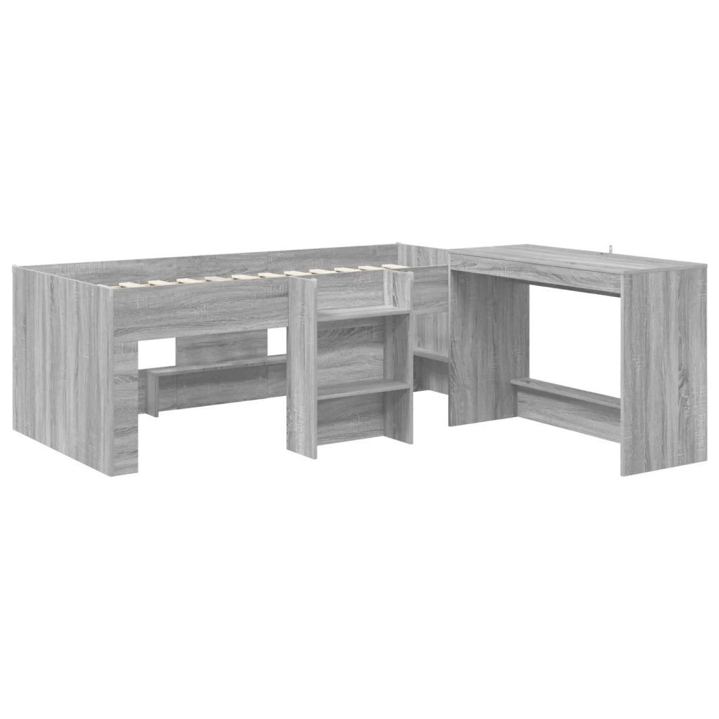 Letto alto per bambini con scrivania 2 pz Sonoma grigio 3423443