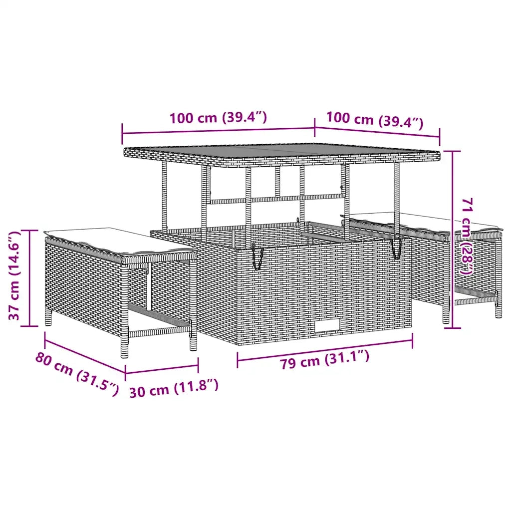 Set Divano da Giardino con cuscino 9 pcs Grigio Poly Rattan 3364618