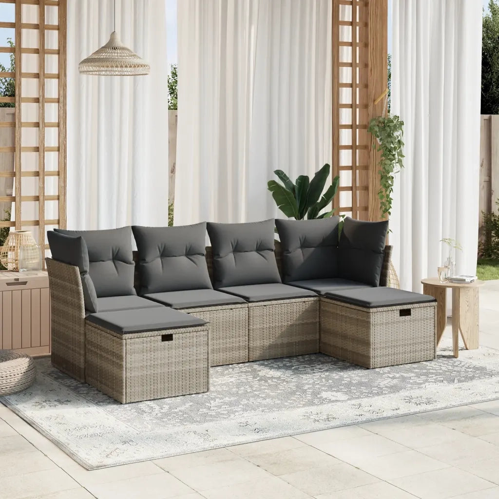 Set Divano da Giardino 6pz con Cuscini Grigio Chiaro Polyrattan