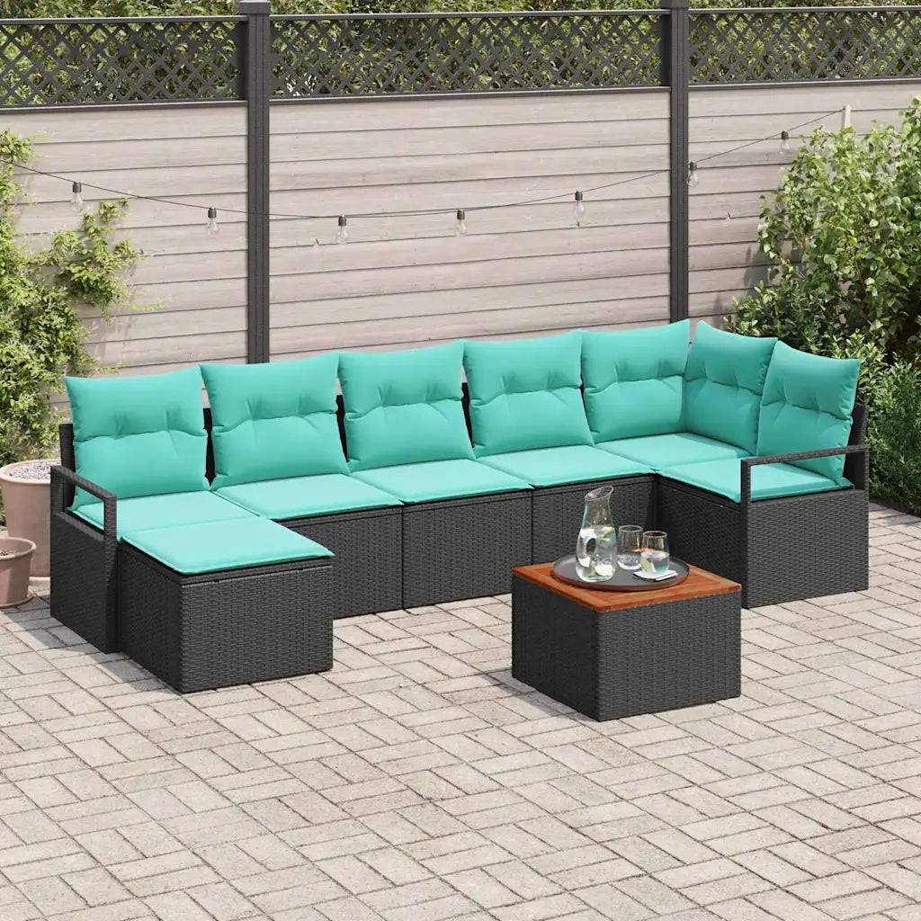 Set Divano da Giardino con cuscino 8 pcs Nero polyrattan 3347739