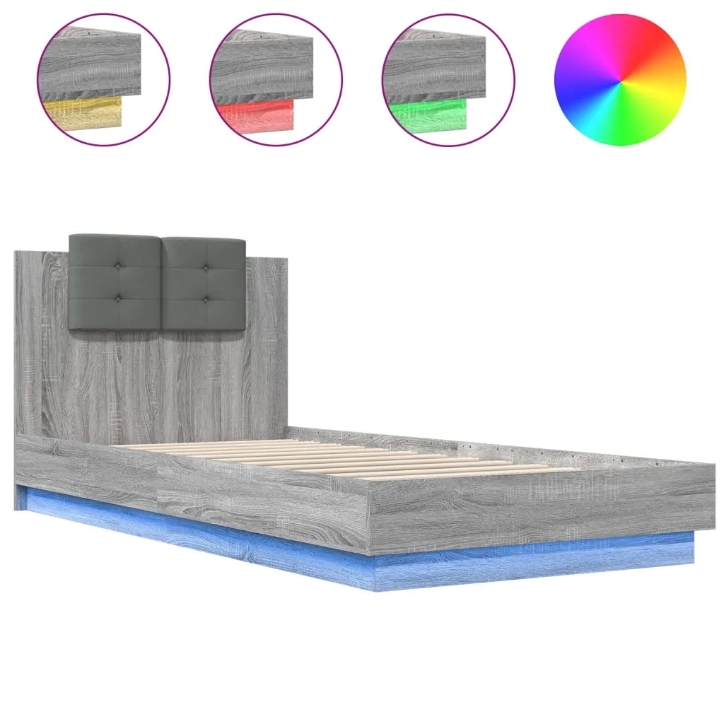Giroletto con Testiera e LED-Struttura Letto con testiera Grigio Sonoma 100x200 cm 904668