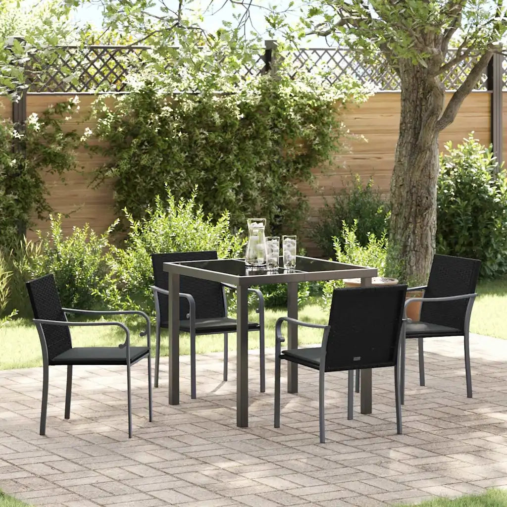 Set da Pranzo per Giardino 5 pcs Nero e Grigio Rattan in PE 3379052