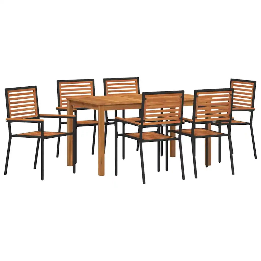Set da Pranzo per Giardino 7 pcs Nero Legno di Acacia Massello