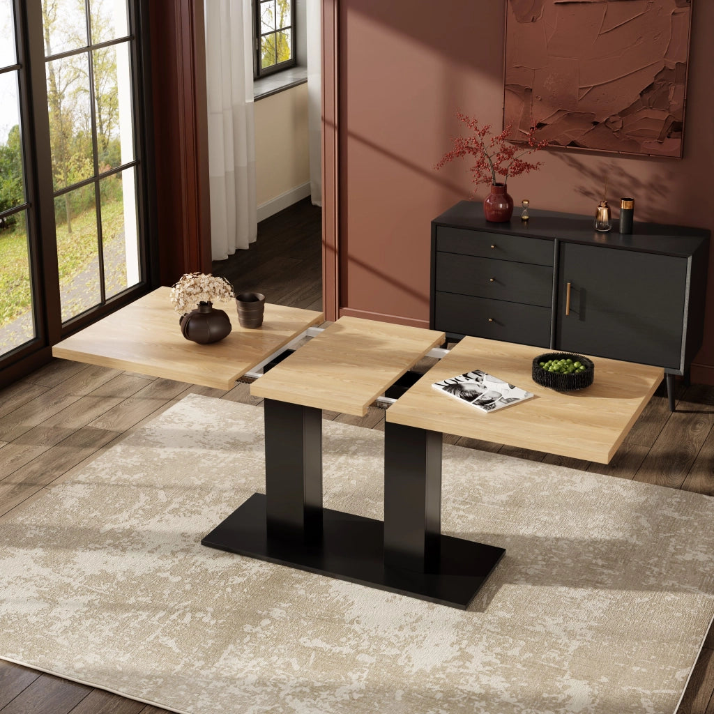 Tavolo allungabile, 140/180 × 70 cm, per 6-8 persone, color rovere, nero