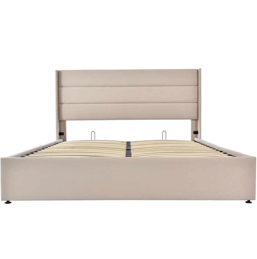 Letto contenitore 140x200 con rete sollevabile e testiera imbottita