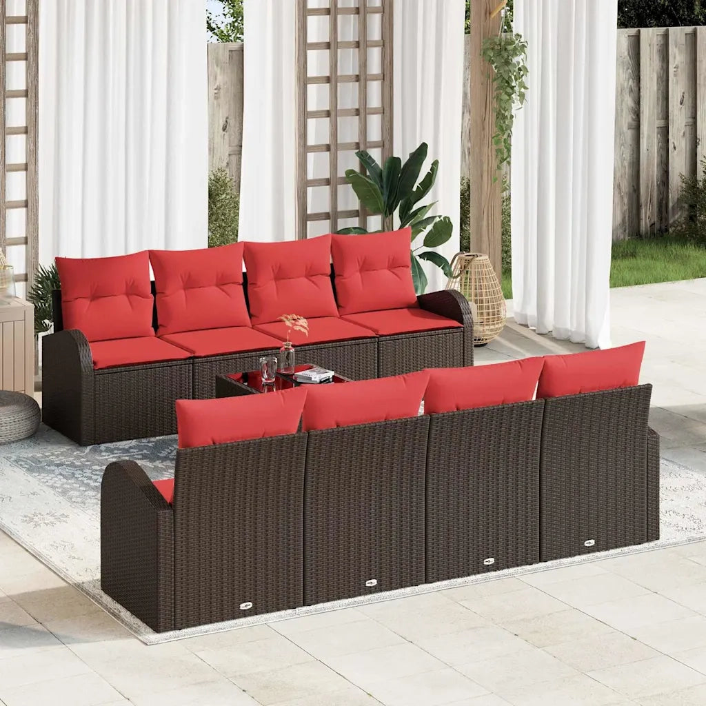 Set di divani con cuscino 9 pcs Beige e Rosso polyrattan 3354643