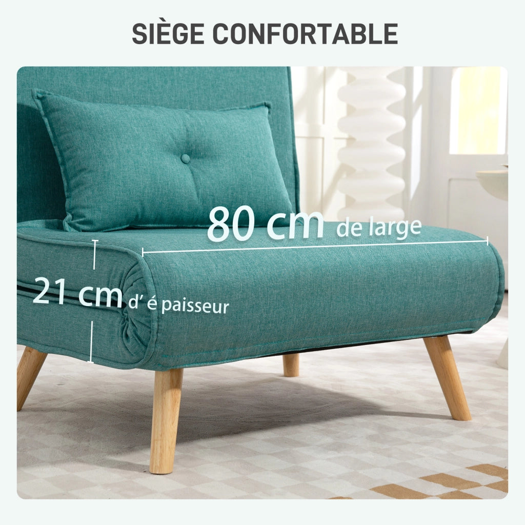 Divano letto 1 posto con schienale regolabile e cuscino ¨C Minimal ¨C verde