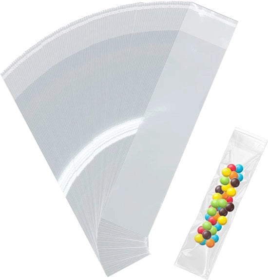 Zakche di plastica autoadesivi, 300 pezzi Sacchetti di plastica piccoli 5 * 25 cm Sacchetti di cellophane piccoli Sacchetti di regalo trasparenti colorati Sacchetti di cellophane piccoli per biscotti Dolci Cioccolato Snacks