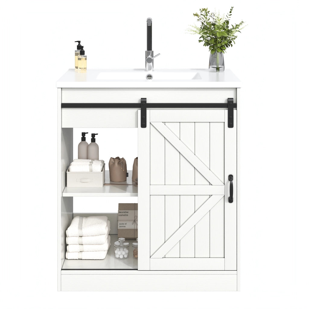 Mobile bagno con lavabo in ceramica; ante e cassetti; in MDF e metallo; per bagno; bianco 76×46.5×87.5 cm