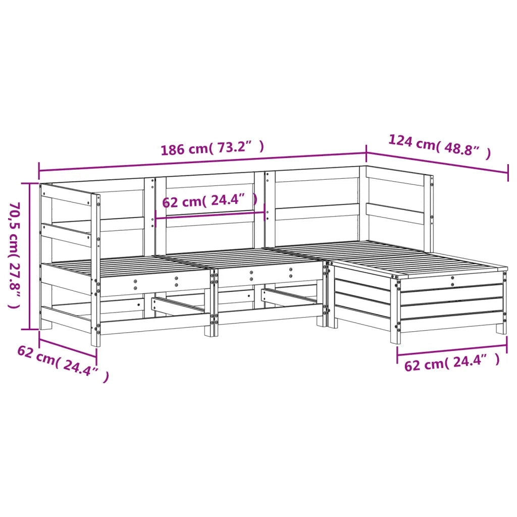 Set Salotto da Giardino 4 pz | Set di Mobili da Esterno Bianco in Legno Massello di Pino