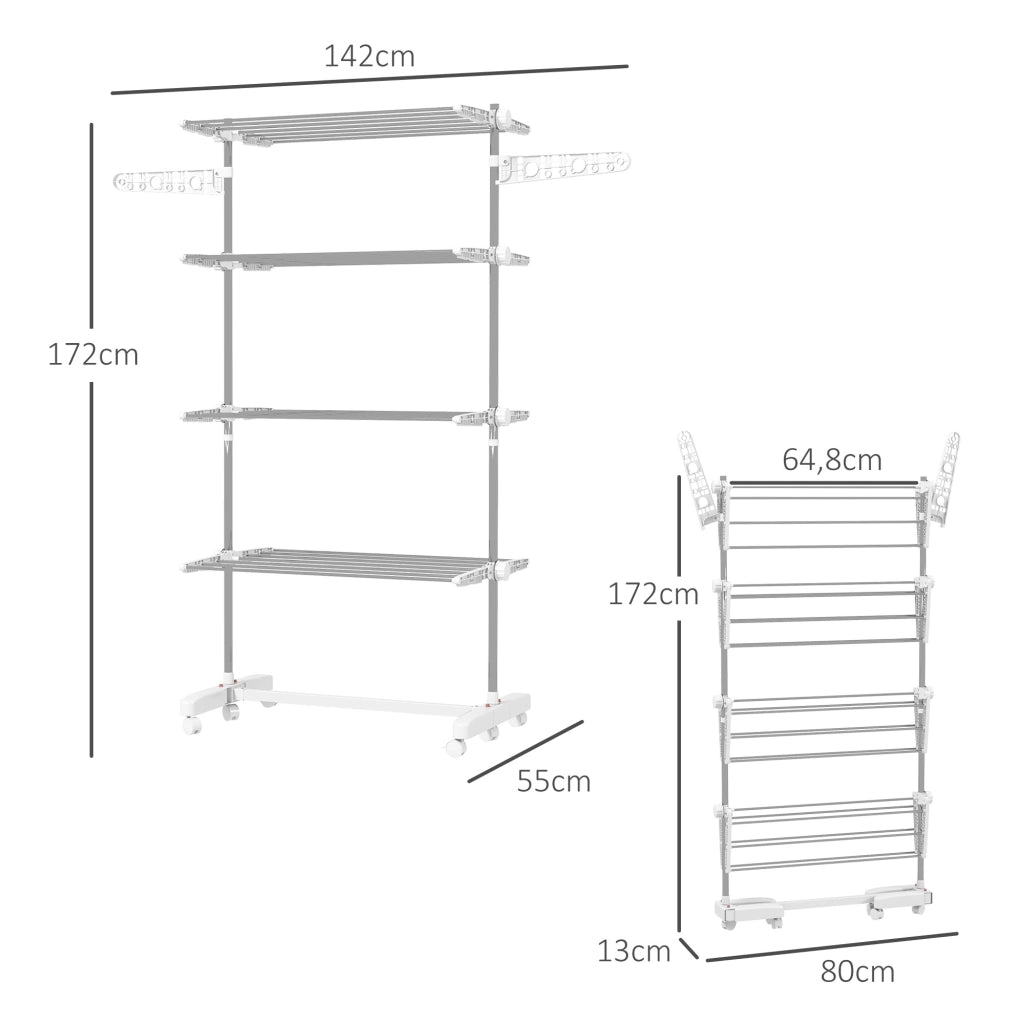 Stendibiancheria pieghevole con ali laterali per interno ed esterno ¨C zephmum ¨C bianco 142x55x172 cm
