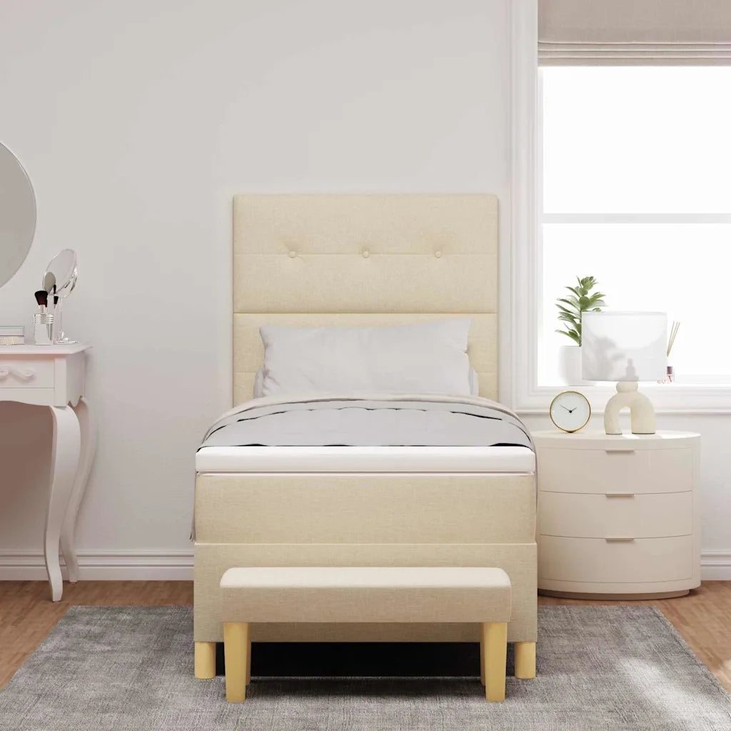 Letto a molle con testiera Crema 200 x 90 cm Tessuto 3344273