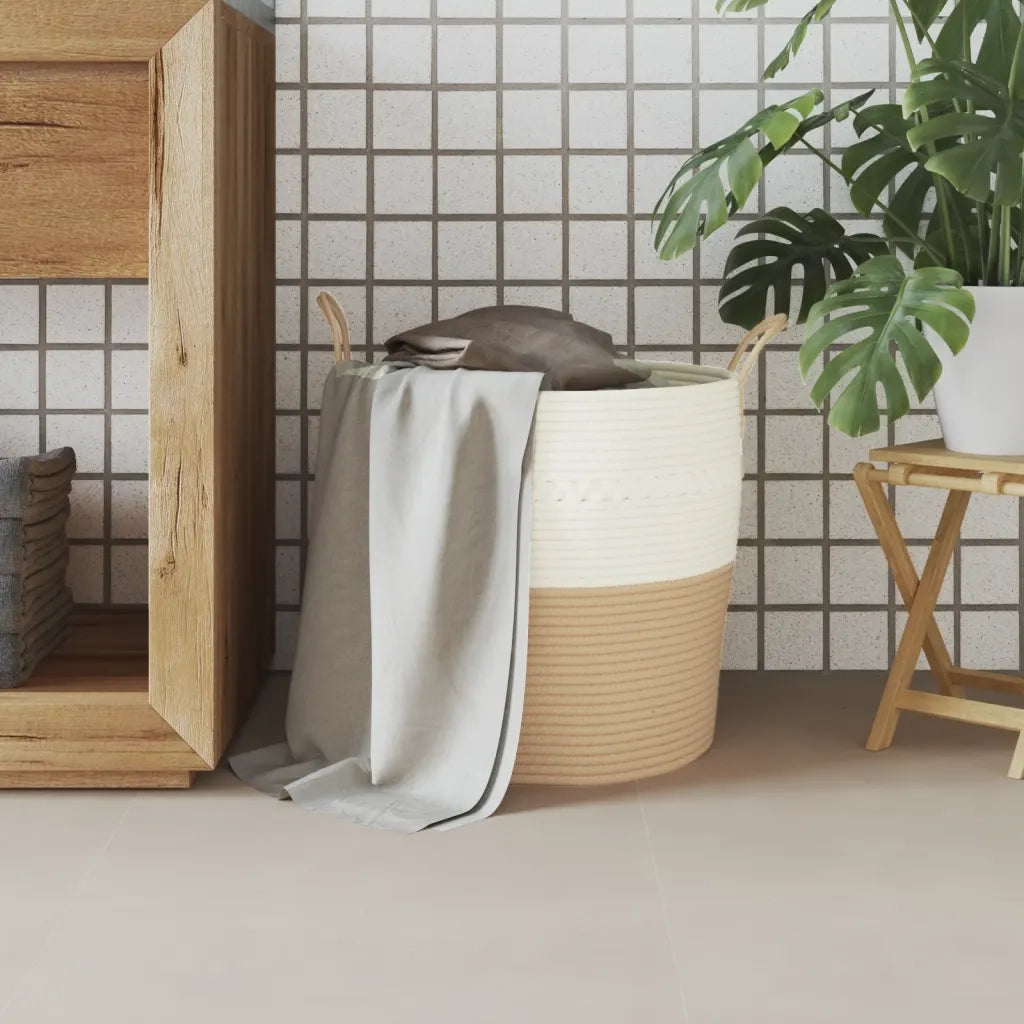 Cestino Portaoggetti Beige e Bianco Ø43x38 cm in Cotone 358487