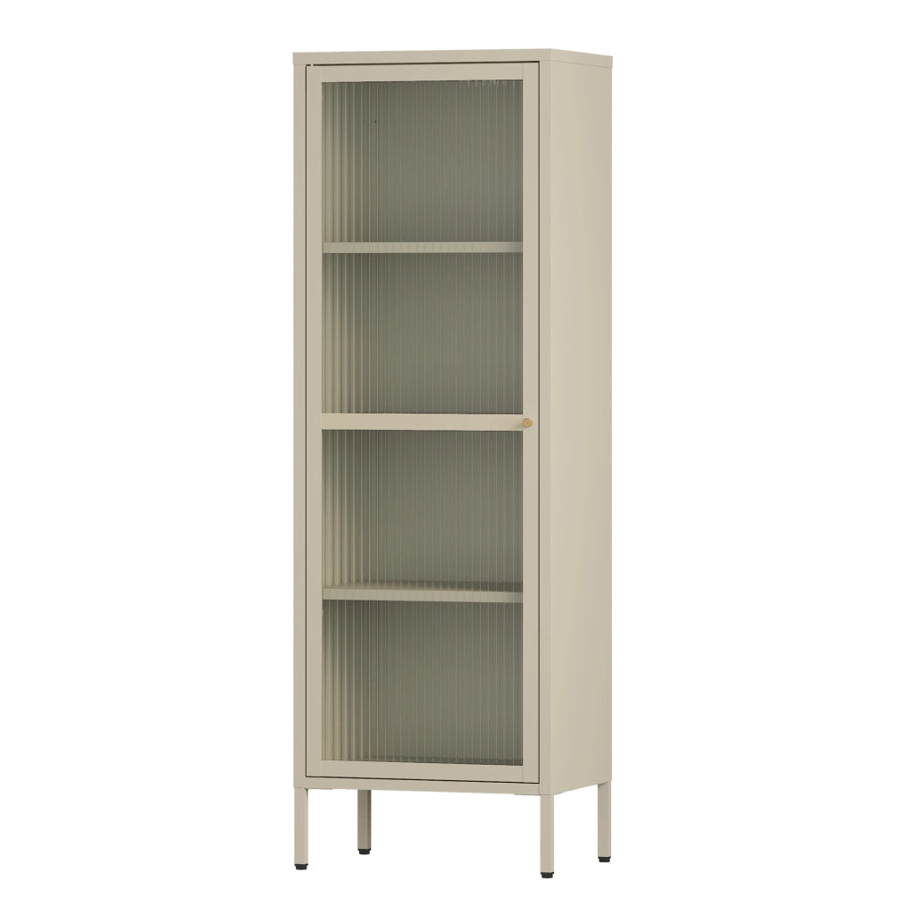 Armadio a Vetrata Säkylä con 4 Scomparti 150 x 50 x 35 cm in Acciaio - Color Cammello [en.casa]