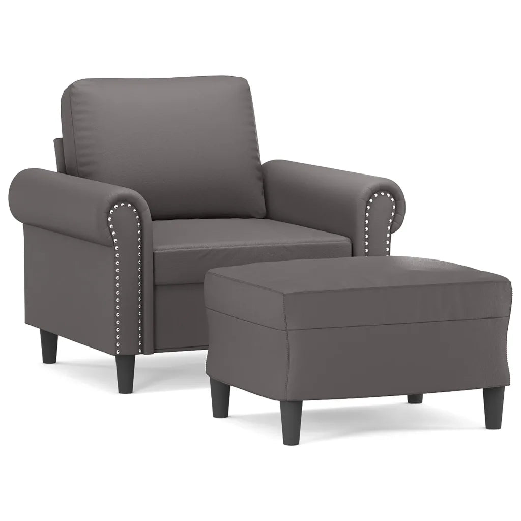 Divano Sedia-Poltrona con Poggiapiedi Grigio 60 cm in Similpelle 812821