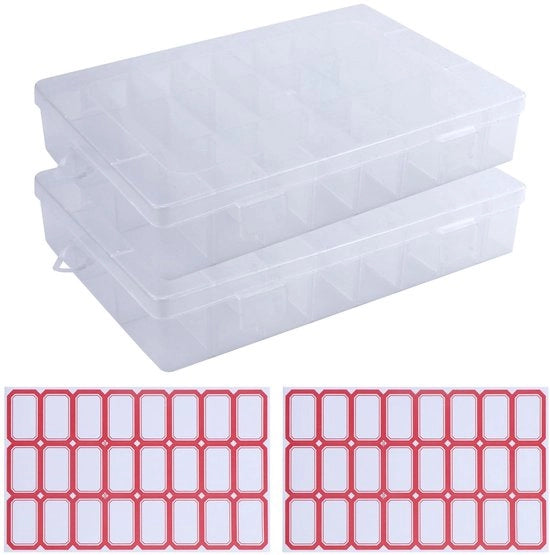 Scatole di Ordinamento Robuste - 2 Pezzi - 24 Celle - Transparenti - Riciclabili - Con Etichette Adesive - Materiale PP Duraturo - Scatola di Archiviazione