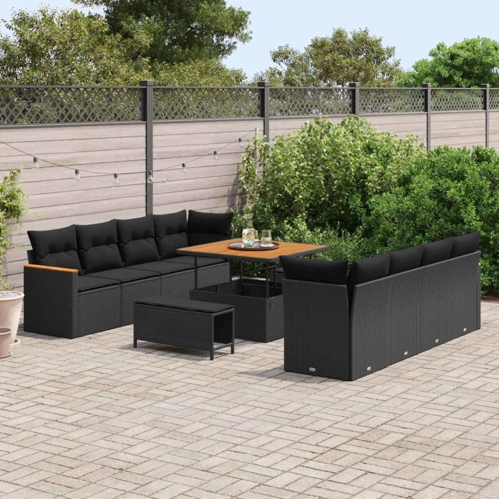 Set Divano da Giardino con cuscino 12 pcs Nero polyrattan
