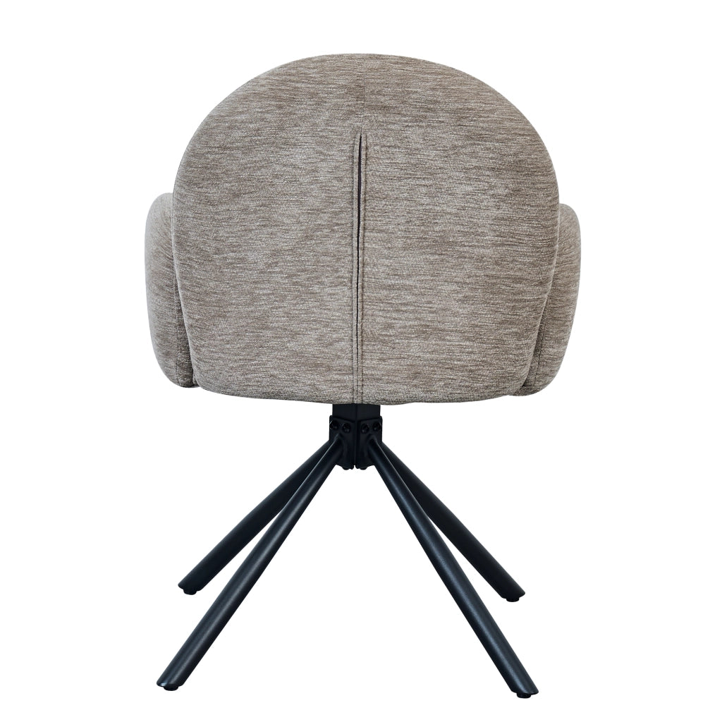 Set di 2 sedie da pranzo girevoli con braccioli, seduta effetto velluto, gambe in metallo nero, colore taupe