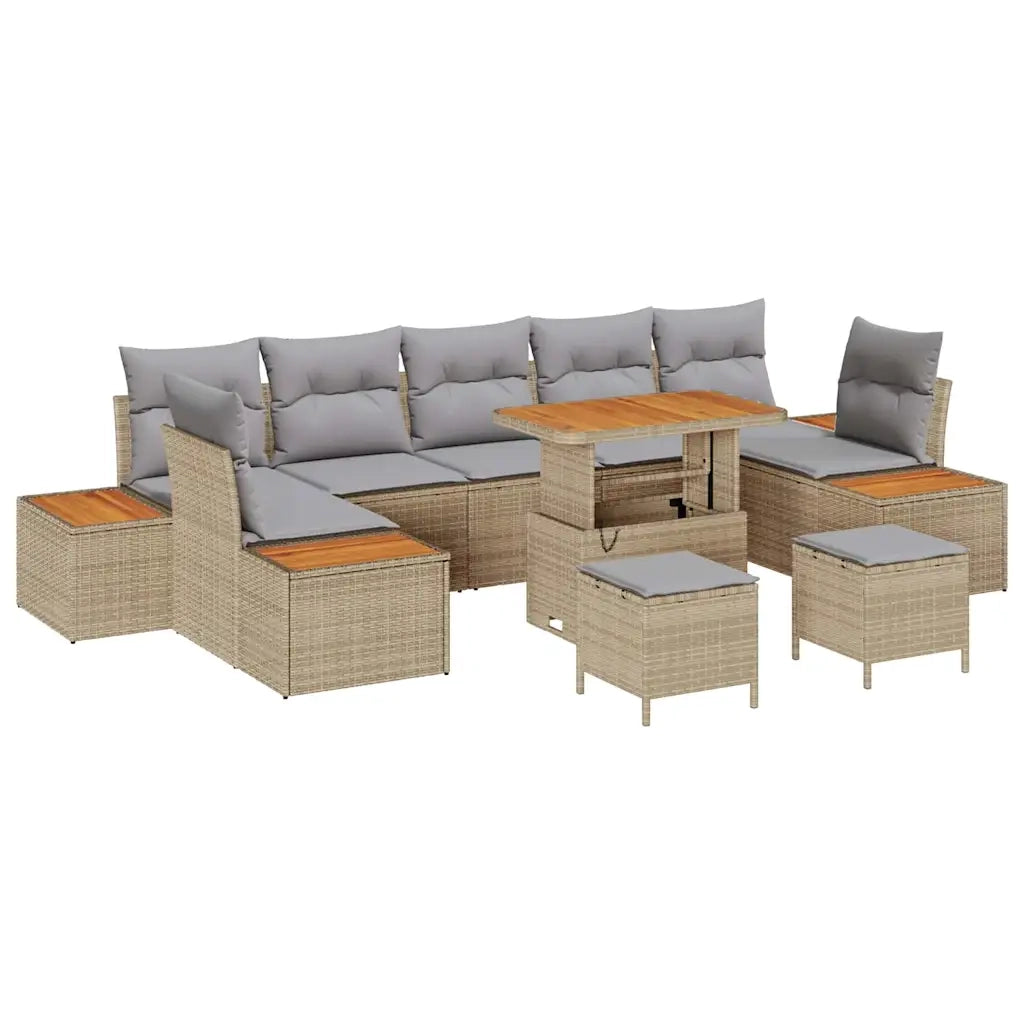 Set Divano da Giardino 10 pcs Beige polyrattan