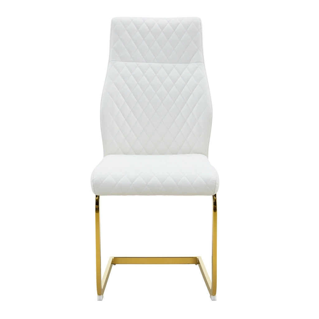 Sedia da Pranzo Set da 2 con Schienale Alto Ergonomico e Seduta Imbottita in PU Bianco e Metallo Dorato