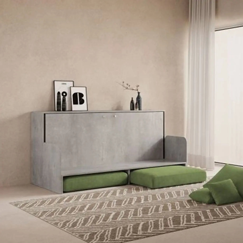Letto singolo a scomparsa Kando con divano con materasso cemento, verde