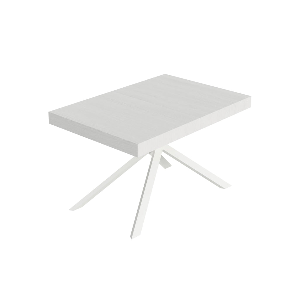 Tavolo allungabile 120/380x90 cm Niket bianco frassino gambe bianche