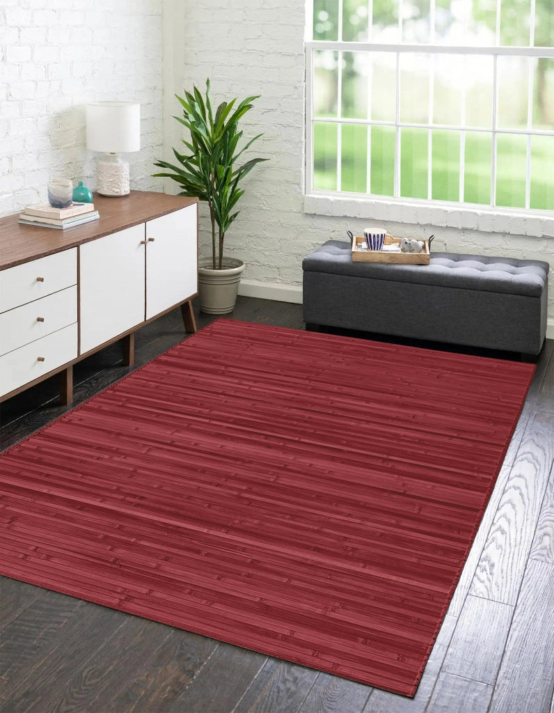 Tappeto Arredo In Vero Bamboo Naturale Grande a Listelli Bordato BambÃ¹ Soggiorno Cucina Salotto Listello Legno Rosso - 140x200cm