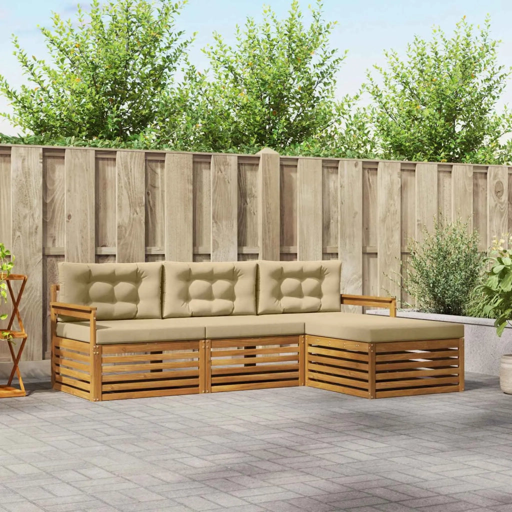Set di divani da esterno con cuscino 4 pcs Naturale e Beige 3373248