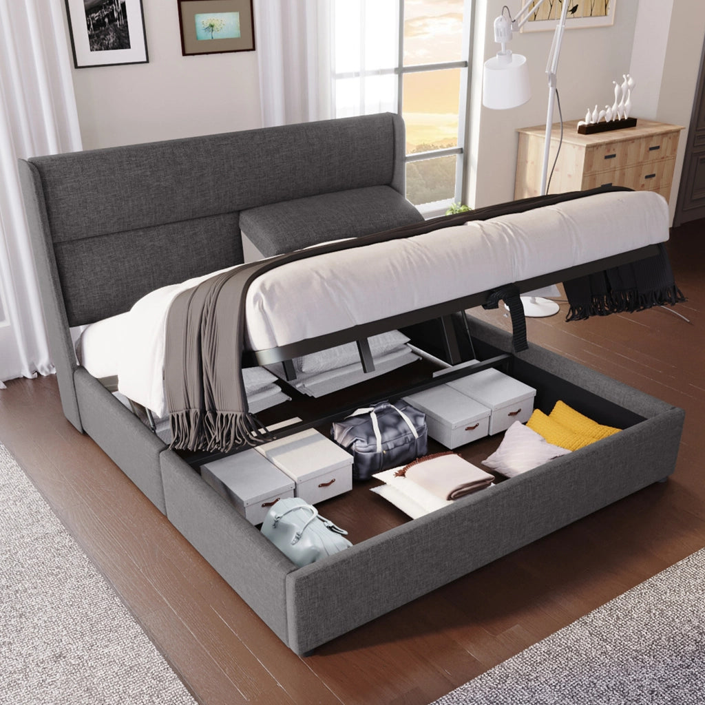 letto imbottito lino grigio 140 x 200 cm