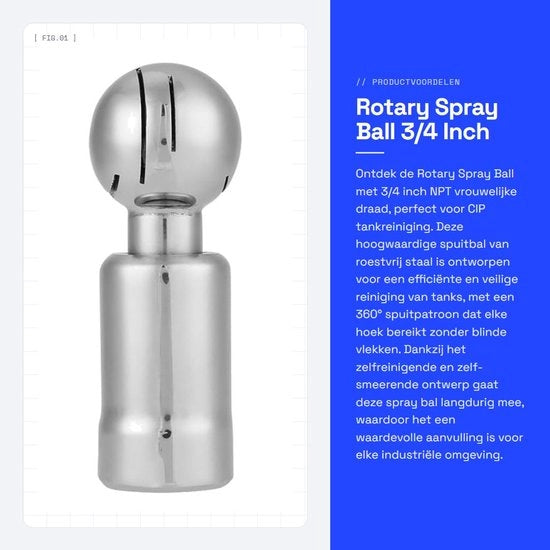 Sprayball 3/4 Pollici NPT - Acciaio Inossidabile - Schema di Aspersione a 360° - Auto Pulente - Pulizia del Serbatoio Sanitario - Installazione Facile - Aspirapolvere per la Pulizia
