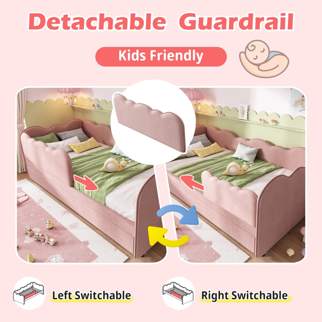 Letto Estraibile 90 x 190 cm; Letto Singolo - con Letto Estraibile - in Velluto - Rosa