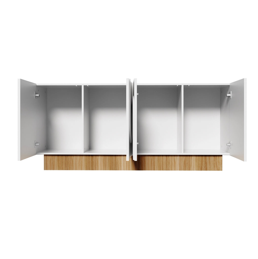 Sideboard moderno a 4 ante con struttura a rilievo U; 160x75x38 cm; bianco e legno