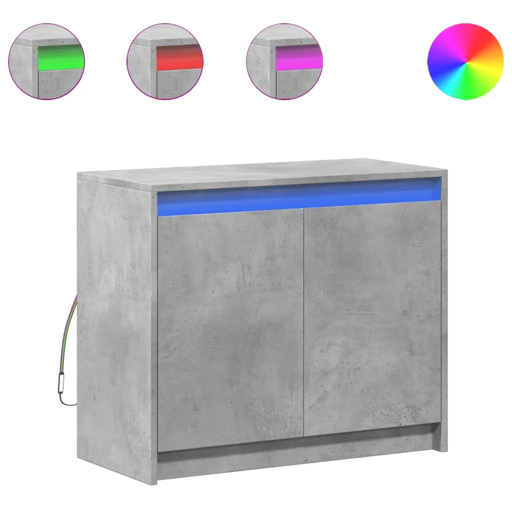 Credenza | Madia | Buffet da pranzo | Armadio da pranzo con LED Grigio Cemento 72x34x61 cm Legno Multistrato