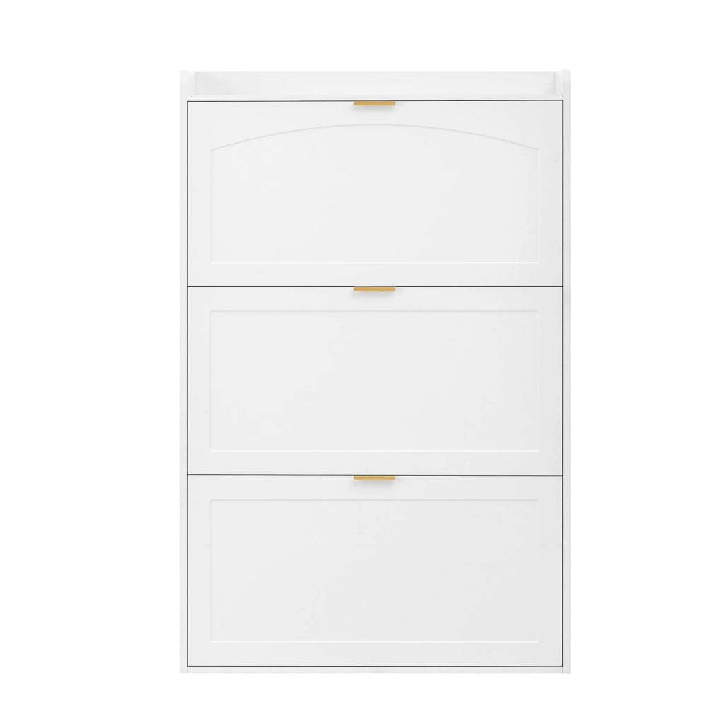 Scarpiera con 3 ante ribaltabili per ingresso e soggiorno in truciolare bianco 76x23x118 cm