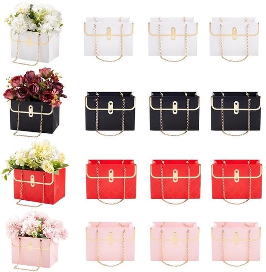 Scatola di regalo a fiori in carta - Borsa da regalo - 4 colori - Confezione - Ideale per compleanni e matrimoni
