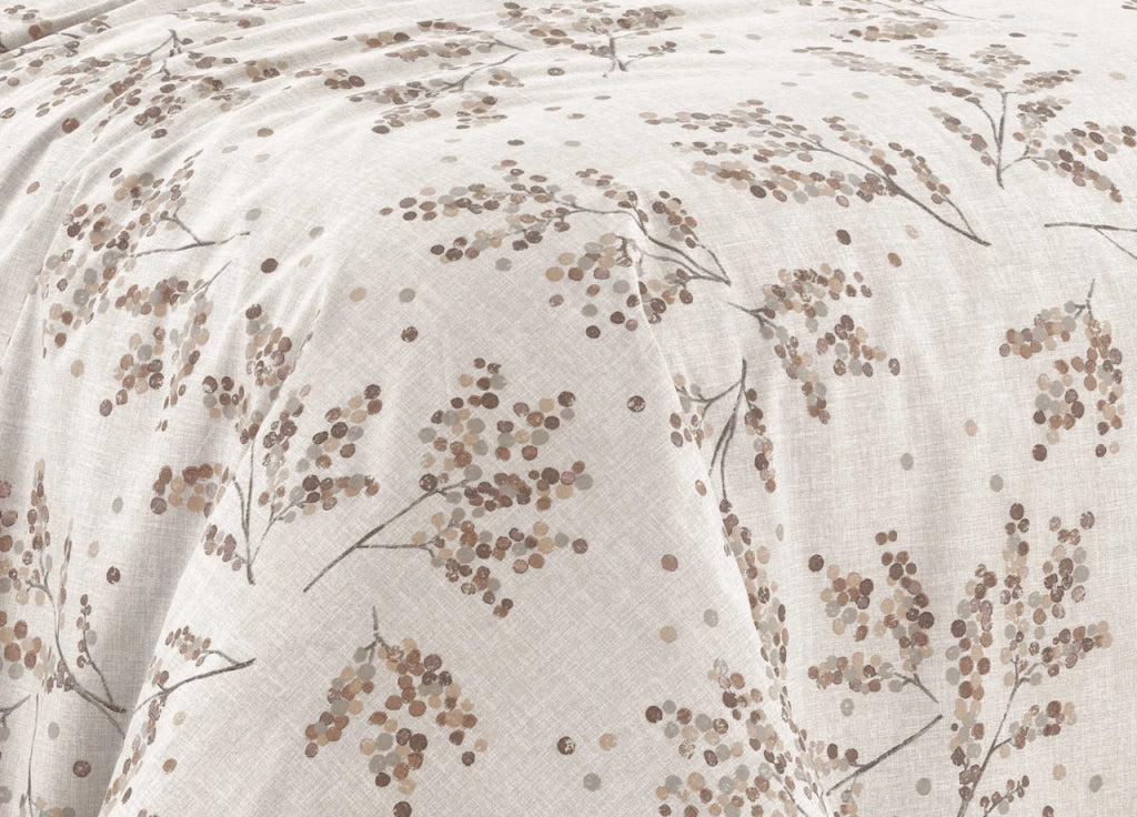Completo Lenzuola Letto 100% Cotone Made In Italy Disegno Sambuco - Singolo - Nocciola