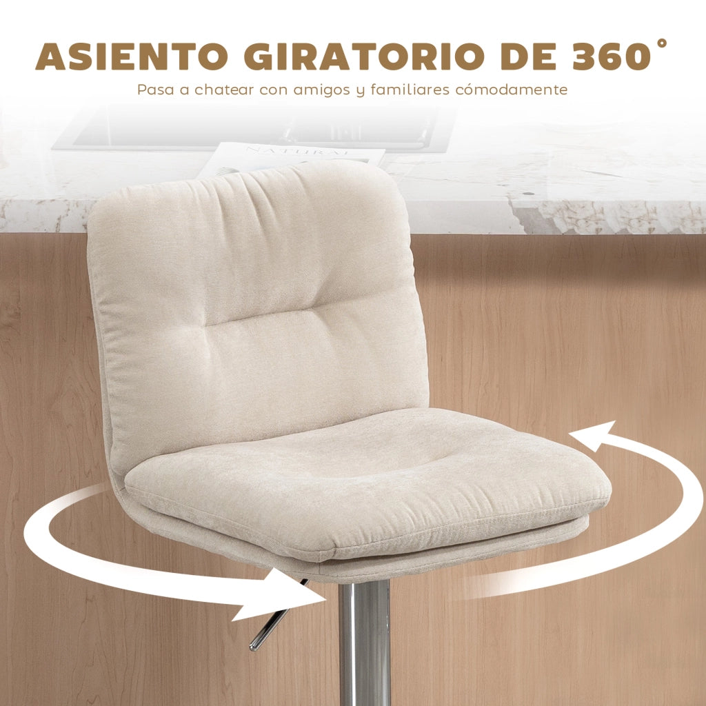 Sgabelli da Cucina Alti 2 Pezzi Girevoli Imbottiti in Lino con Schienale e Poggiapiedi Regolabili ¨C Minimal ¨C Beige